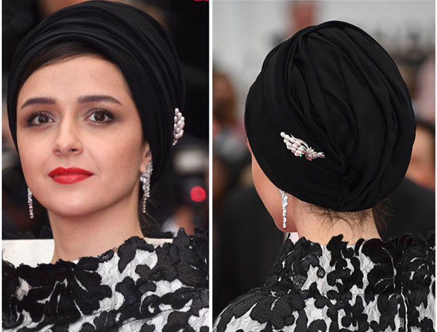 The pearl flower and the earring of the Taraneh Alidoosti at the closing of the Cannes Film Festival 2016
