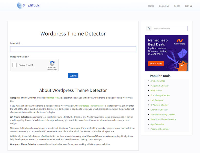 Wordpress Theme Detector provided by SimpliTools