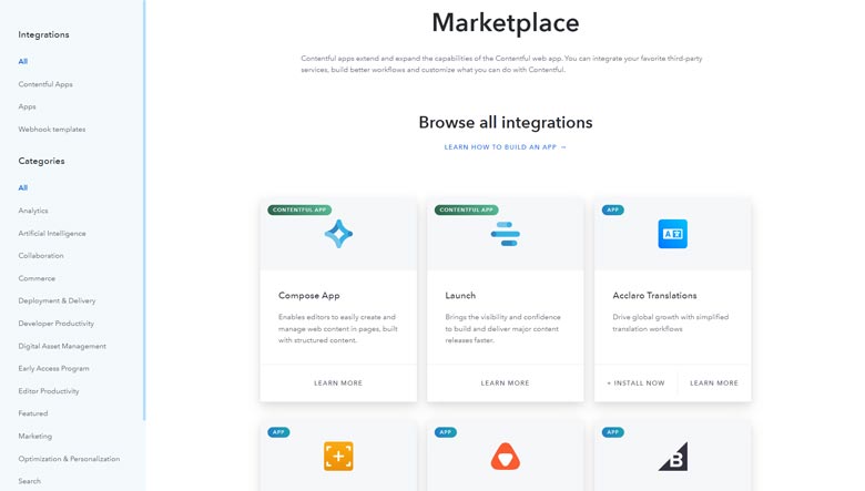 Contentful Marketplace for integrations and apps