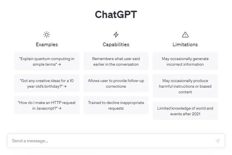 ChatGPT page on the OpenAI website